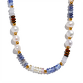 JINYOU 2563 Natural Stone Freshwater Pearl Lapis Lazuli Beads Chain Handmade Necklace Stainless Steel Collar Stylish Jewelry