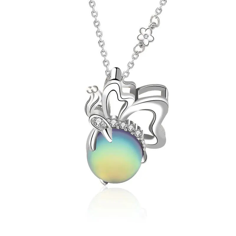 High Quality New Design 925 Sterling Silver Moonstone CZ Pave Cute Butterfly Charm Choker Necklace Women Girl