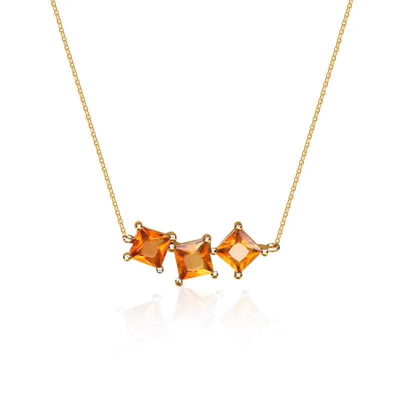 New Arrival Luxury Pure 925 Sterling Silver Yellow Orange Crystal Zircon Pendant Necklace for Women Girls Jewelry