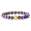 Jasper Natural Stone 18K Gold Plated Unisex Fashion Charm Bracelet with Tibetan Energy Star Light Stretchable for Anniversary