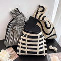 Striped Pattern Knitting Fabric Handbag Chequer Design Eco Small Shopping Bag Wool Crochet Tote Hand Bags for Women
