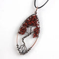 HZ Natural Amethyst Reiki Chakra Tree of Life Red jasper Wire Wrapped Healing Crystal Pendant Necklace Healing Crystals Jewelry