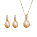 Jewelry Sets 925 Sterling Silver Natural Shinning Champagne Pearl Earrings 18K Gold Plated Necklace