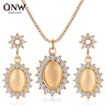 WJ-10099 2020 Opal Sunflower Earrings Vintage Beauties Statement Necklace Jewelry Earing and Zircon Necklace Set