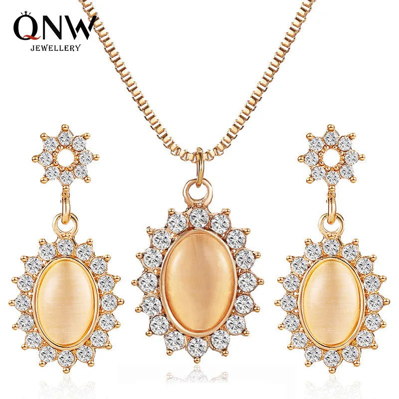 WJ-10099 2020 Opal Sunflower Earrings Vintage Beauties Statement Necklace Jewelry Earing and Zircon Necklace Set