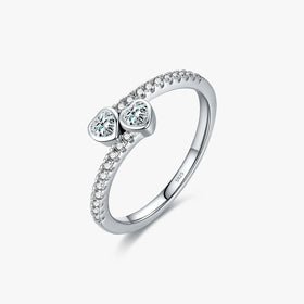 Solid 925 Sterling Silver Fashion Original Jewelry Charm Romantic Intertwined With Love Hearts to Hearts Finger Rings for Women