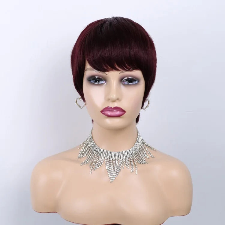 Wholesale 100% Brazilian Hair Short Machine Made Wig #99J Human Hair Wigs Indian Hair