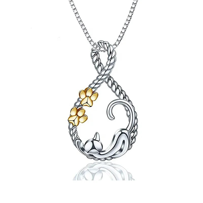 GP34 Cute Animal Cat Pendant Trendy Tiny Cat Dog Paw Water Drop Charm for Necklace Women Girl Fine Jewelry Birthday Gift