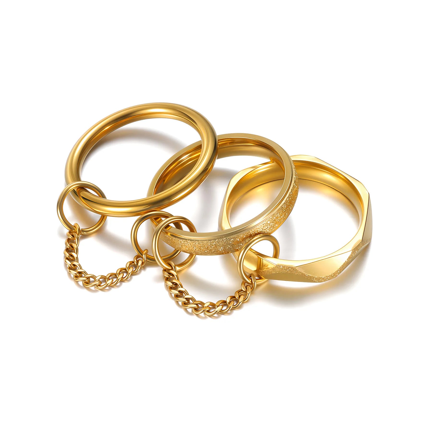 Anillo De Acero Inoxidable Stainless Steel Chain Titanium Steel Stacking Ring Triple Layers Stackable Rings Anillos Apilables