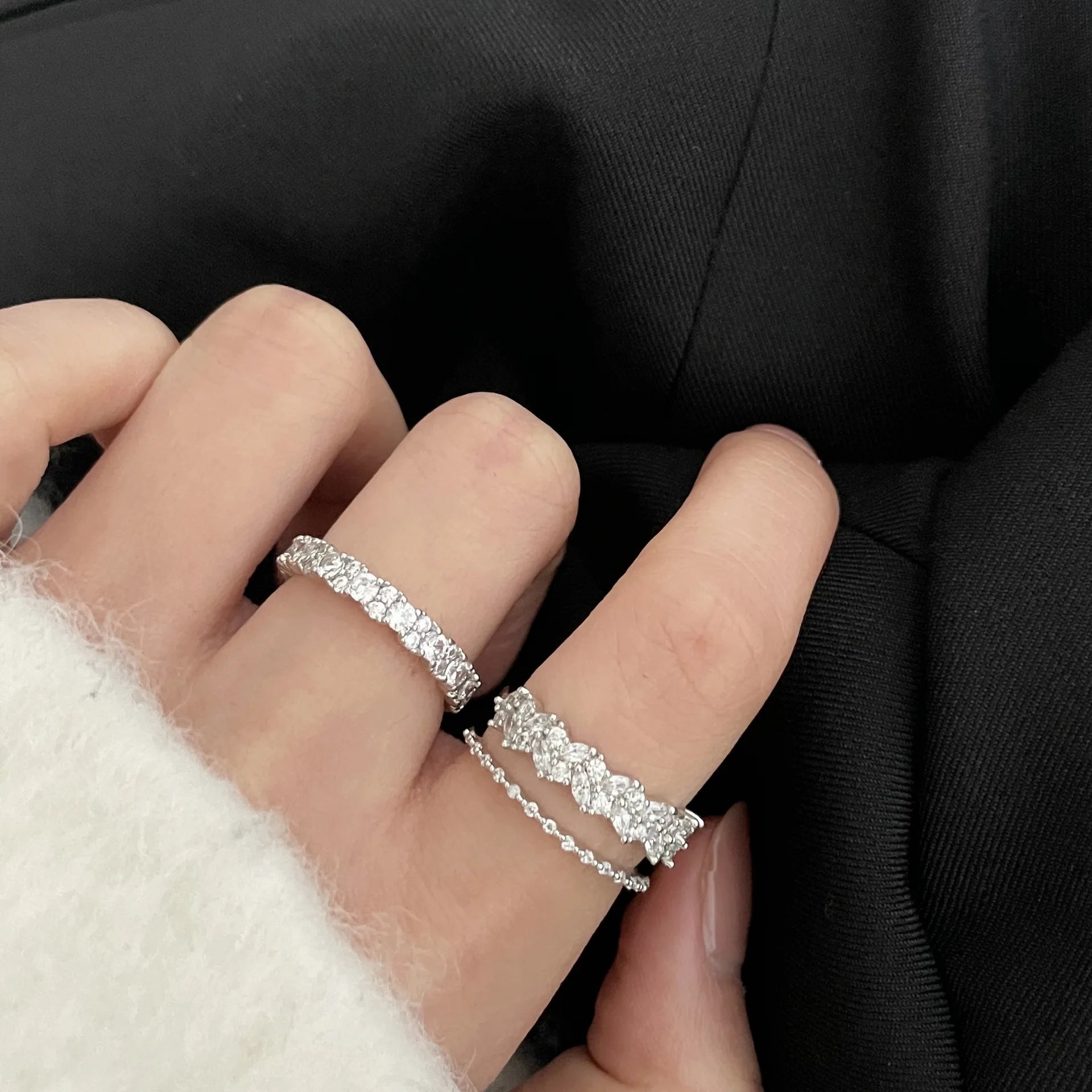 Luxurious Double-Layer Zirconia Stacking Rings for Women - Ins Fashion High-End Aesthetics Niche Design Exquisite Open Rings