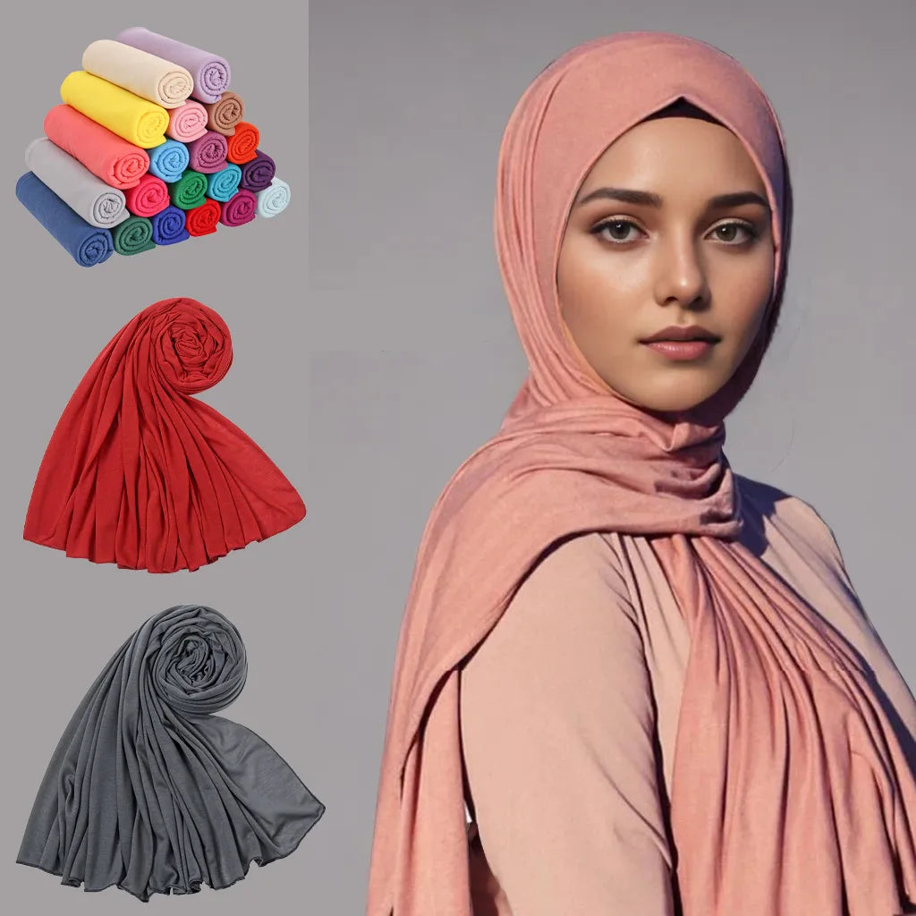 Ethnic Scarf Muslim  Jersey Turban Long Scarf for Women  Hot-Selling Solid Color Soft Breathable Single Traditional Shawl Hijab