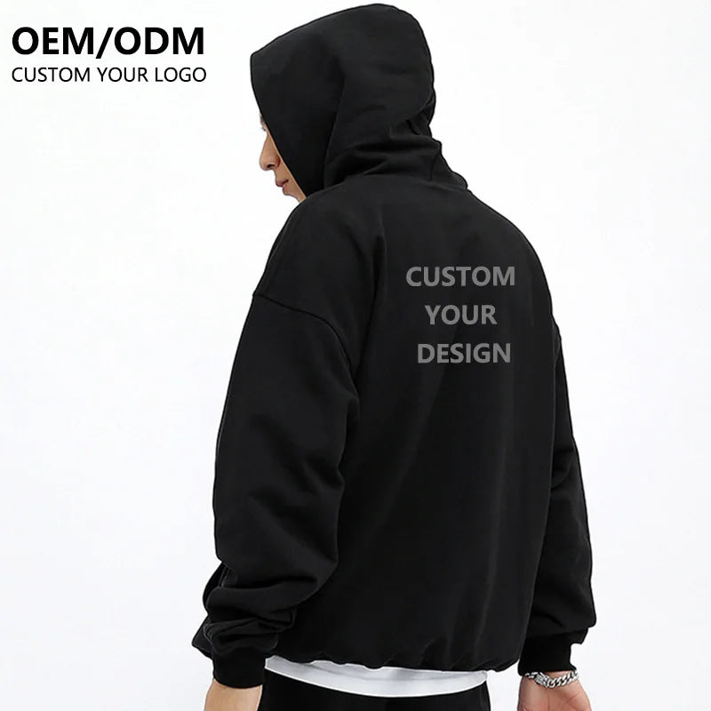 High Quality 400gsm Pullover Sweatshirt for Men Custom Logo Hoodie with Oversized Drop Shoulder Winter Print Blank Fleece Hoodie
