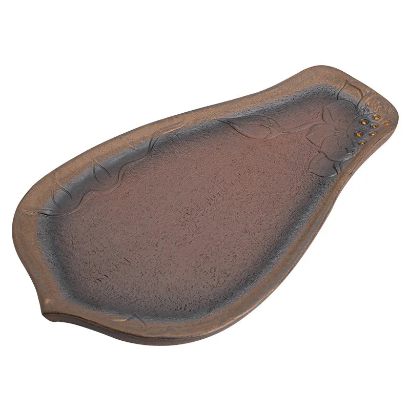 Japanese Gilding Iron Plate Stoneware Bodhi Tea Tray Small Size Pot Tray Ceramic Teapot Tray Tea Table