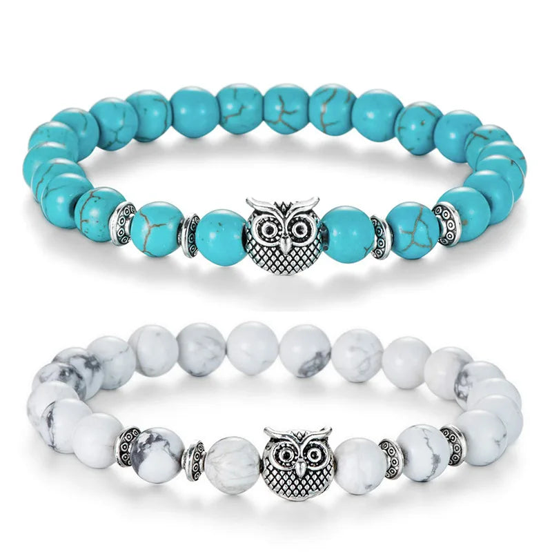 Natural Stone Crystal Beads Bracelet White Turquoise Elastic Force Bracelet Natural Tiger-eye Owl Stone Bracelet