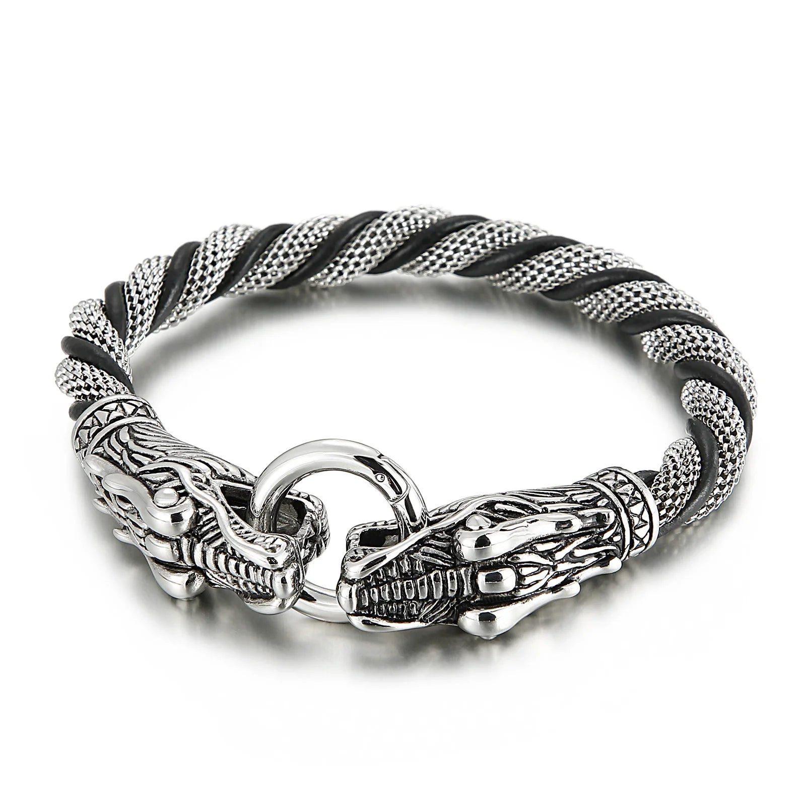 KALEN Hiphop Stainless Steel tiger & Dragon Head  Cowhide Bracelet