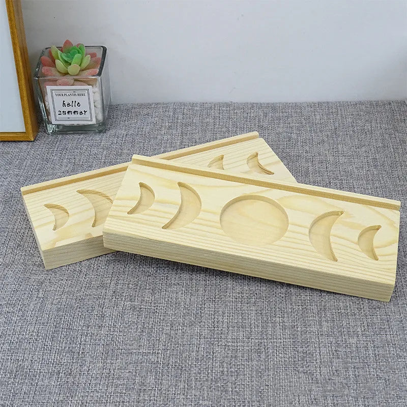 Divination Witchy Room Decor Tarot Card Accessories Wood Triple Moon Altar Candle Holder Display Stand
