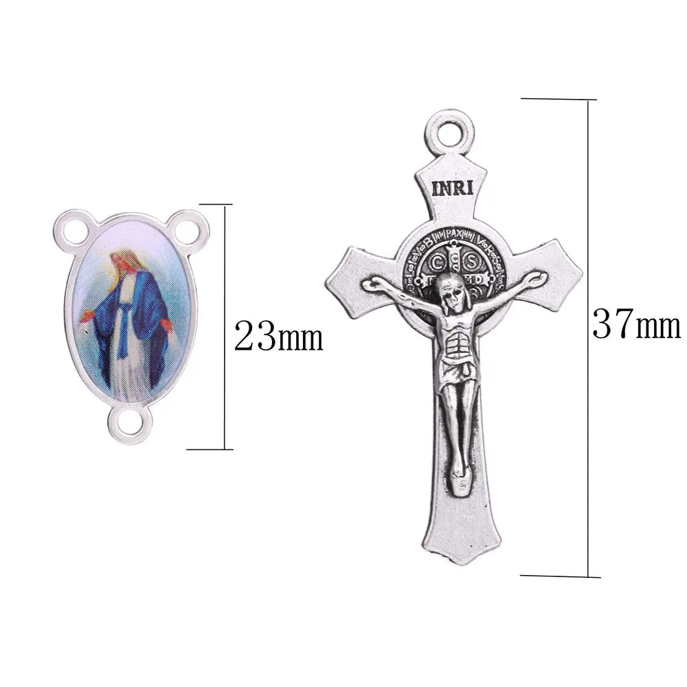 60pcs Rosary Cross and Center Medal with Alloy Crucifix Cross Pendants and Oval Chandelier for Rosary Holy Bead