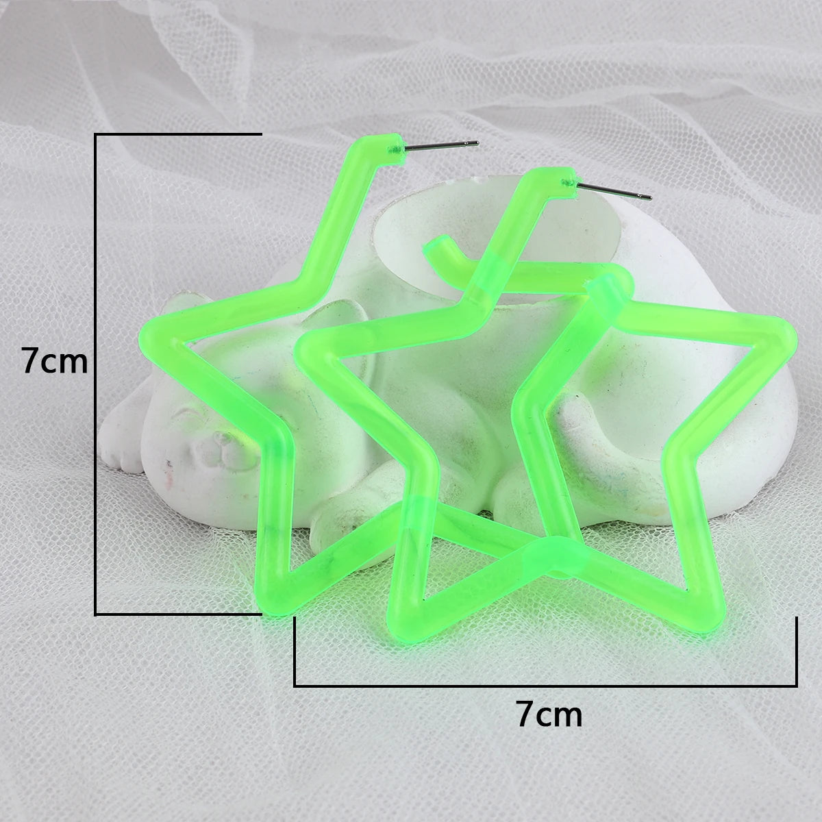 Gold Plated Geometric Circle & Star Heart Hoop Earrings Large Neon Fluorescent Green Punk Rock Party Style Hip Hop Look