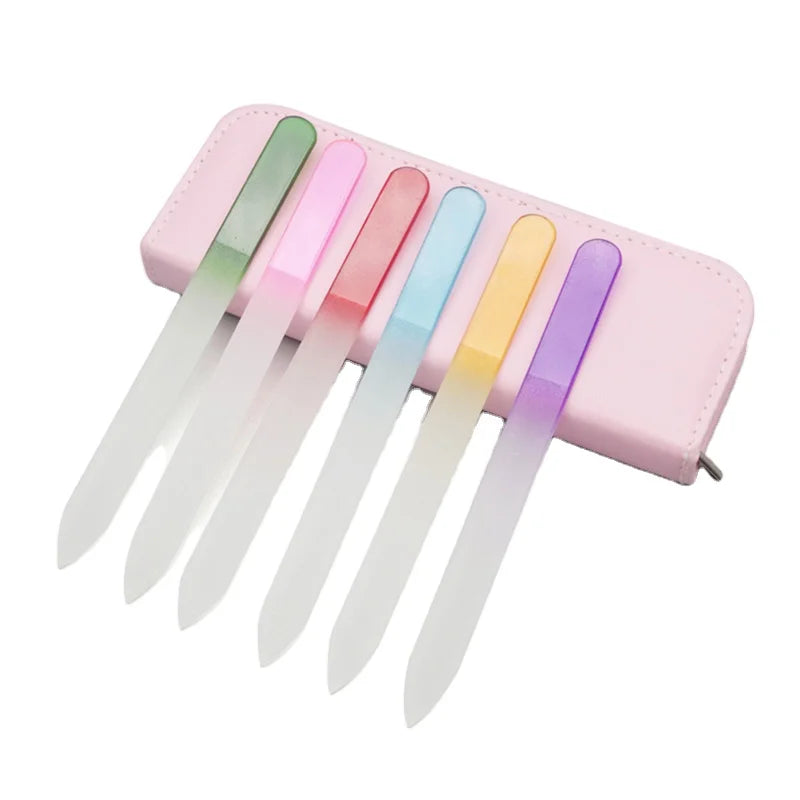 Hot Selling Pink Nail File Buffer Crystal Glass Nail File With PU Bag