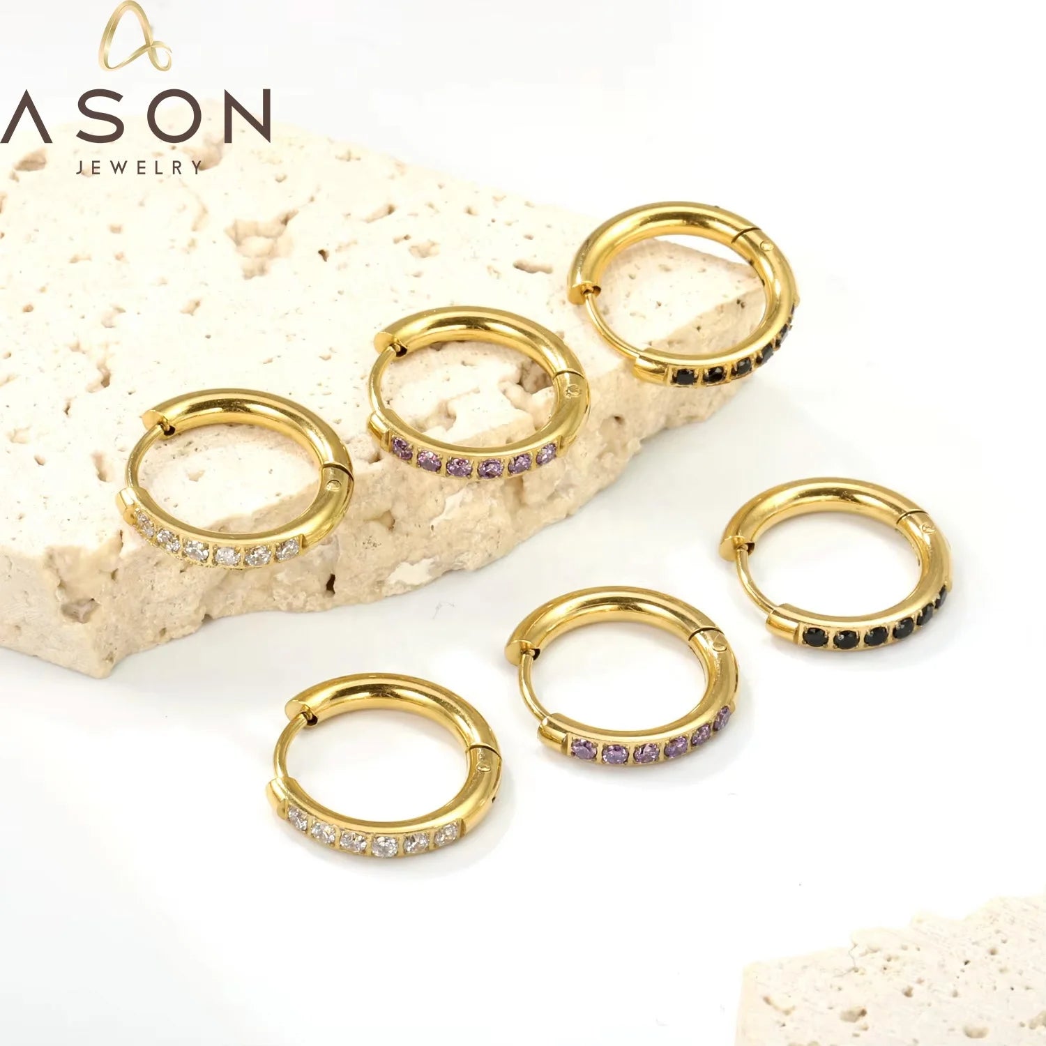 Ason New Arrival Zircon Hoop Earrings 316 Stainless Steel 18k Gold Plated Jewelry  Earrings Wholesale Bulk for Girls