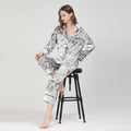 Fashion Spring Autumn Home Silk Pajamas Printed Long Sleeve Sleepwear for Vintage Style