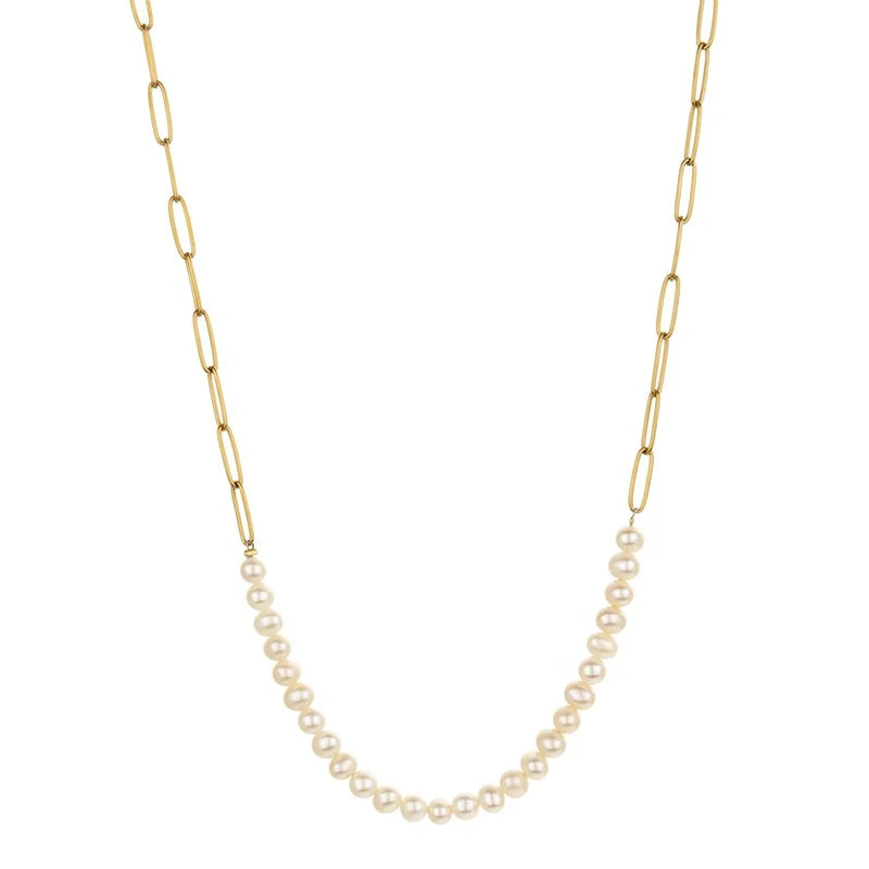 New Fashion Design Pearl Pendants Jewelry 18K Gold Plated Paperclip Chain Necklace Fro Women