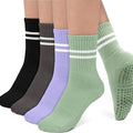 Custom Logo Women's Yoga Solid Sock With Grips Pilates Non Slip Grip Barre Stripe Socks With Gripper for Women Grippy Crew Socks