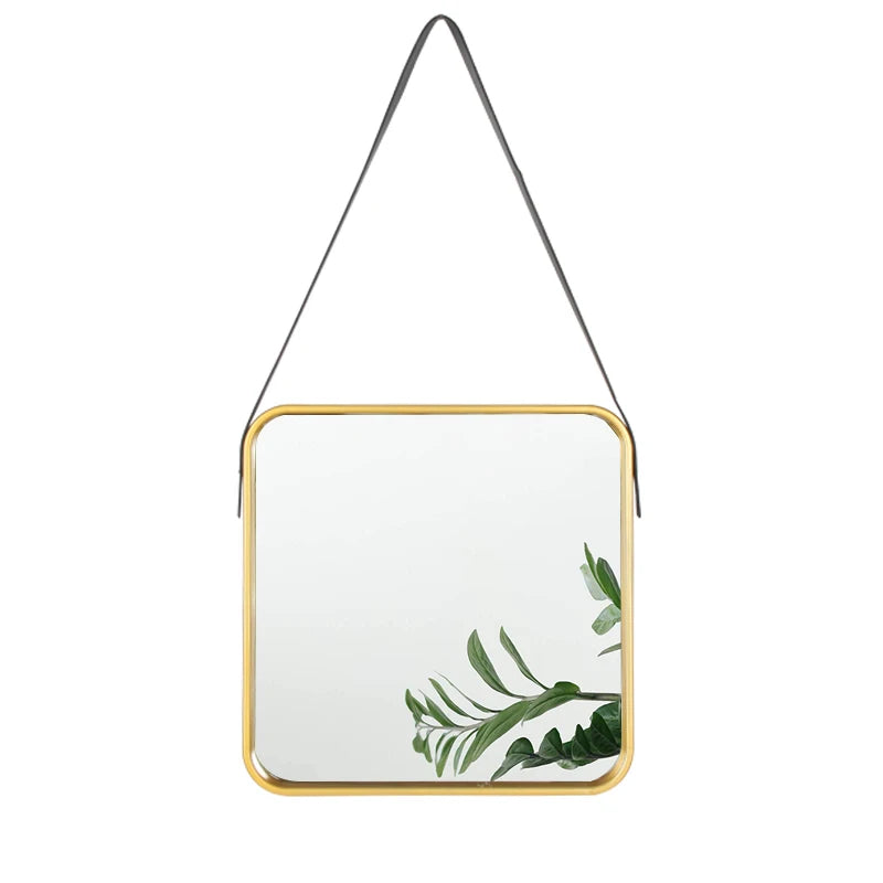 Jinnhome Modern Dressing Mirror Elegant Antique Gold Square Frame Wall Hanging Fake Leather Bathroom Decorative Mirror Plastic