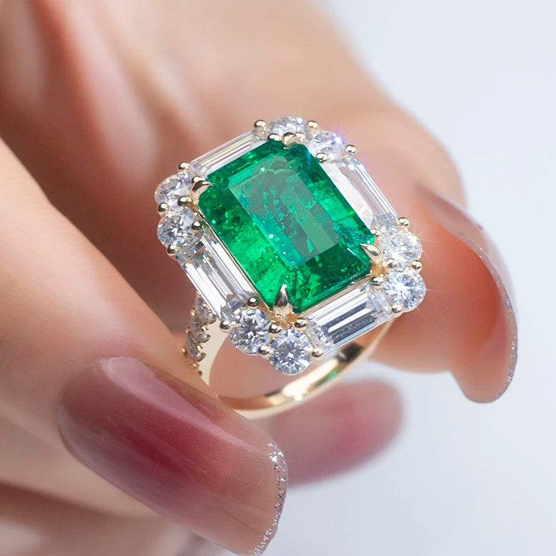 Messi Jewelry MSR-1282 Customized Jewelry 18K Solid Gold Ring Lab Grown Emerald Engagement Wedding Ring
