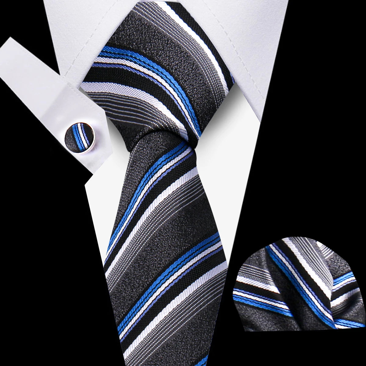 Necktie Set Blue Tie Pocket Square With Cufflinks Gift Sets Ties for Men Floral Plaid Paisley Necktie Hankies for Man Wedding