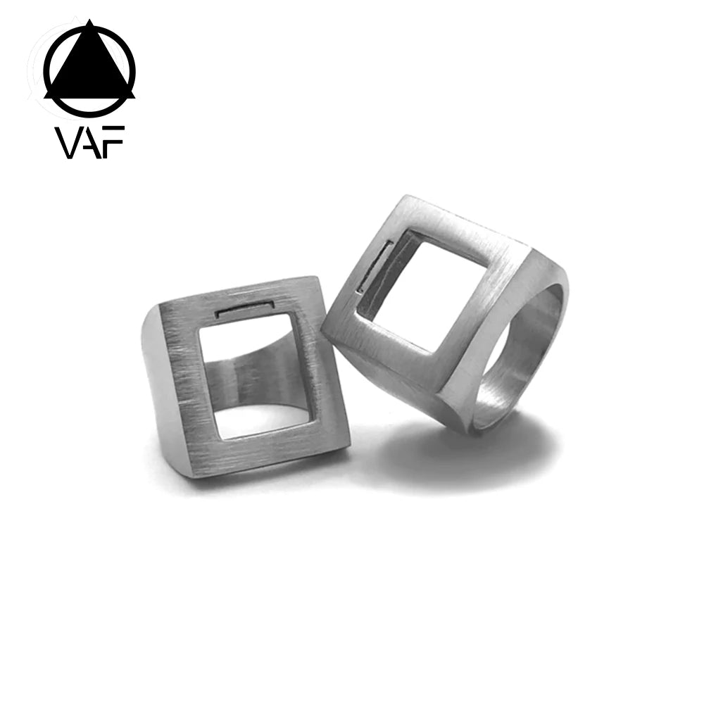 VAF Geometric Minimalist Industrial Style Hollow Square Cluster Ring Stainless Steel  Non-Fading