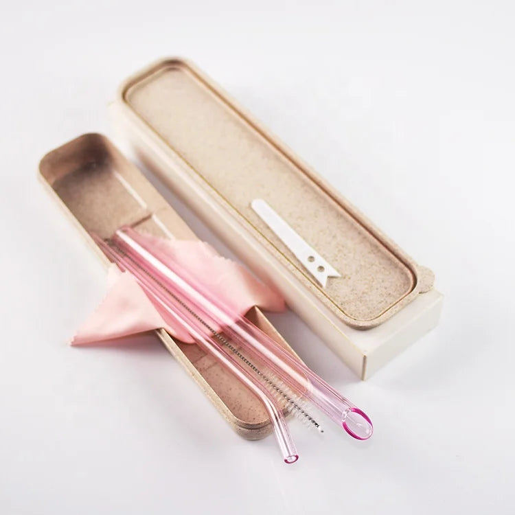 Borosilicate Straight Bottom Cut Pink Glass Drinking Straws for Boba Milk Tea