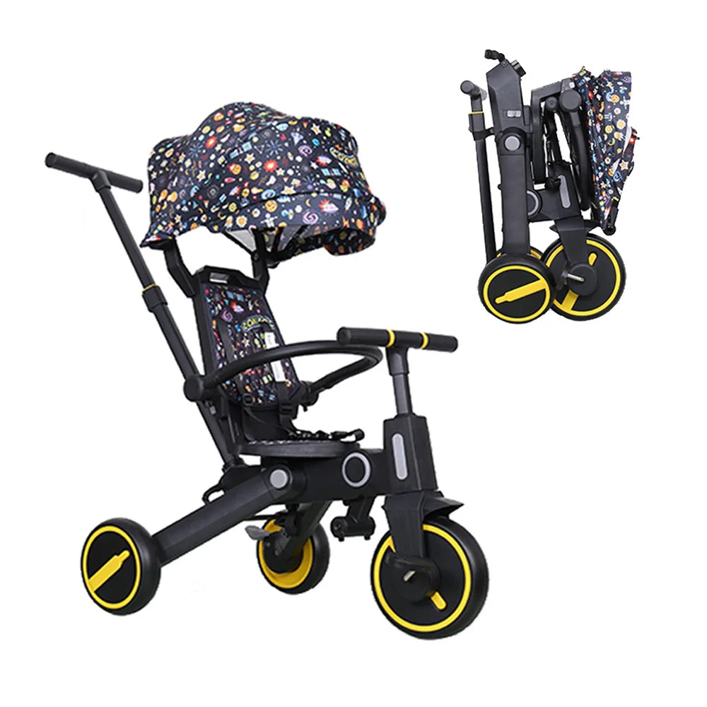 BEBELUX Foldable Adjustable 3-Wheel Plastic Toddler Tricycle for 1.5-5 Years Old Kids