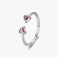 925 Sterling Silver Fine Jewelry Simple Colorful Double Hearts Zirconia Adjustable Finger Ring Elegant Charming Ring for Women