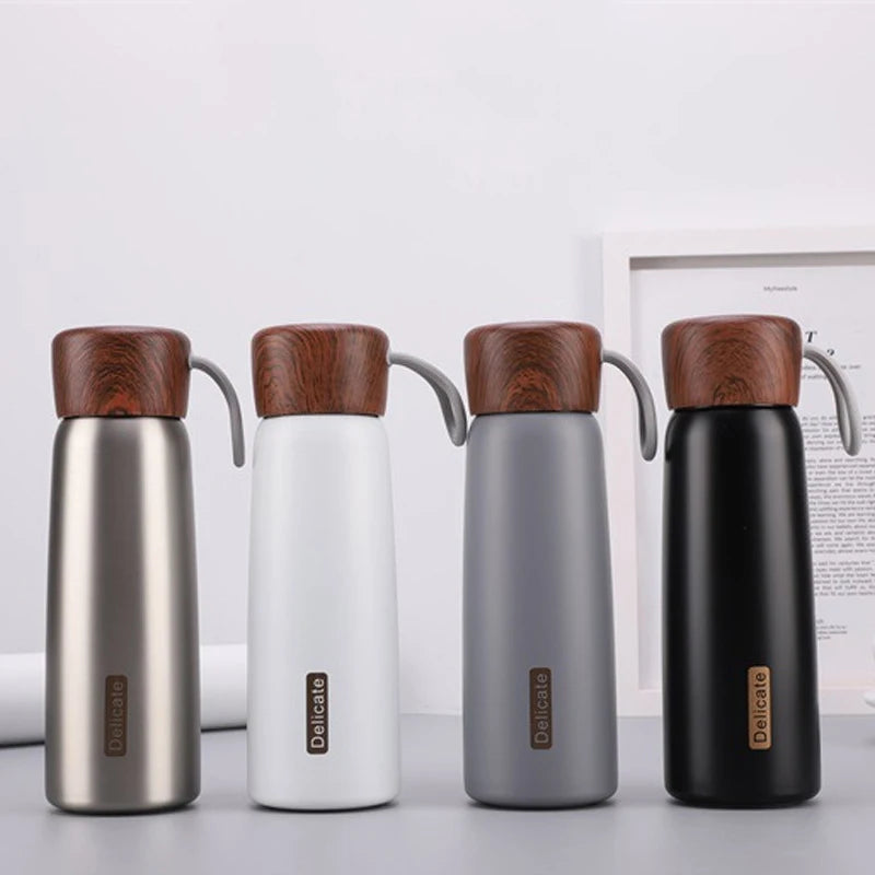 400ml/500ml Double Wall Stainless Steel Water Bottle with Wood Grain Cap Business Gift Thermos Flask