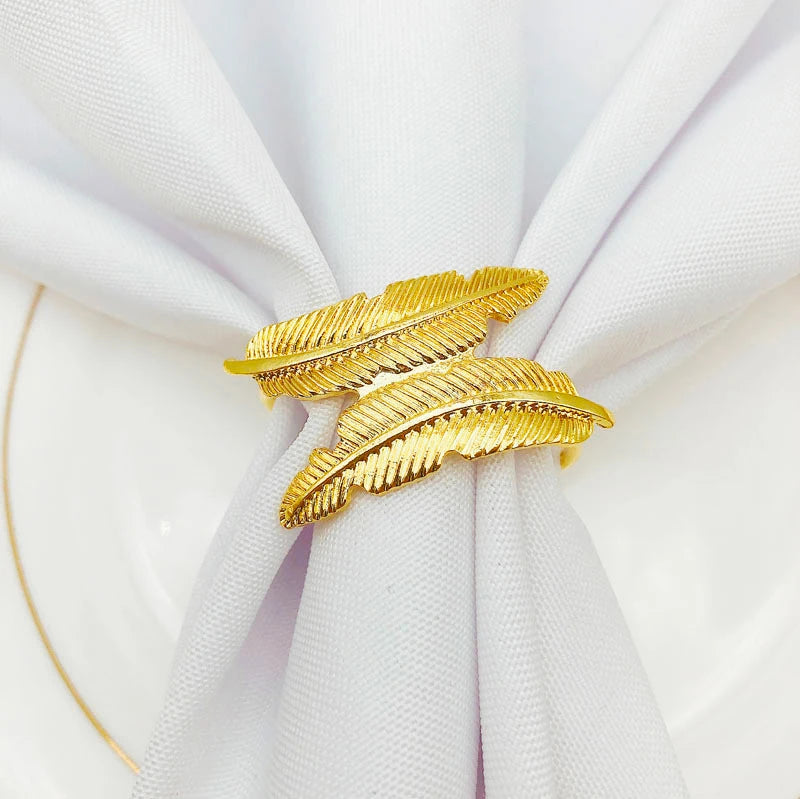 Wholesale Luxury Accessories Gold Napkin Holder Metal Leaf Napkin Rings Buckle for Wedding Table Decoration