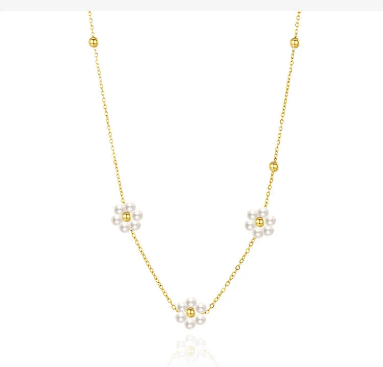 Dainty Gold Plated Pearl Beaded Chocker Bracelet Necklace Simple Elegant Stainless Steel Daisy Flower Necklace to My Daughter
