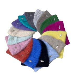 New Soft Warm Knitted Mohair Pullover Hat Lady Women Winter Hat Multicolor Angora Rabbit Fur Winter Beanie With Custom logo