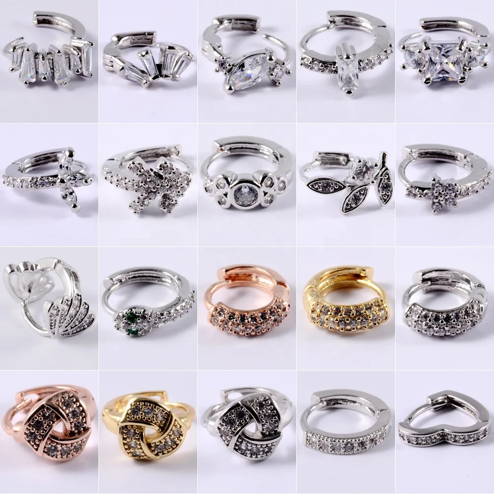 Fashion Trendy Heart Stainless Steel Zircon Hoop Ear Clip Cartilage Helix Clicker Ear Buckle Earrings Wedding Engagement Gift