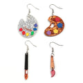 Creative Geometric Color Palette Asymmetrical Paintbrush Earrings Silver Glitter Acrylic Drawing Board Drop Earrings Gift