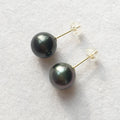AAA Good Quality 9-10 mm Nature Tahitian Sea Salt Pearl Earringau750 18k Gold Stud Earrings for Wedding perfect Round Pearl