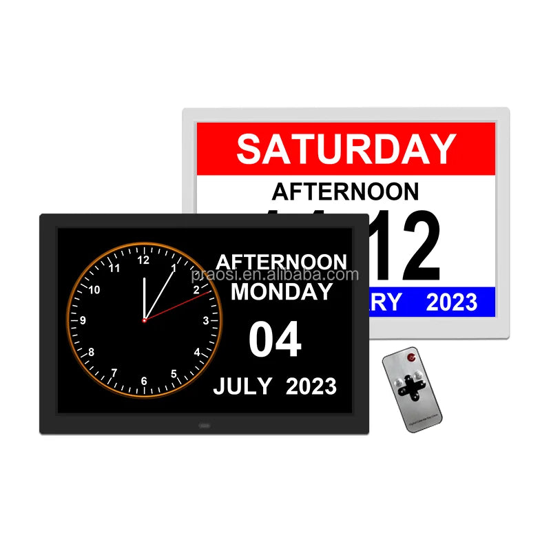 Pros 15\" Display Analog Clock Day Date Month Year for Dementia Alzheimer Impaired-Modern Design Electronic Memory Loss Alarm