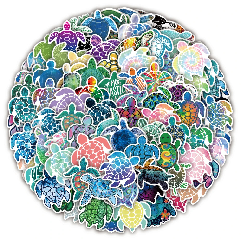 100Pcs/bag Custom Cartoon Sea Turtle Stickers Waterproof Vinyl Die Cut Decorative Animal Sticker logo Label Scrapbook Supplies