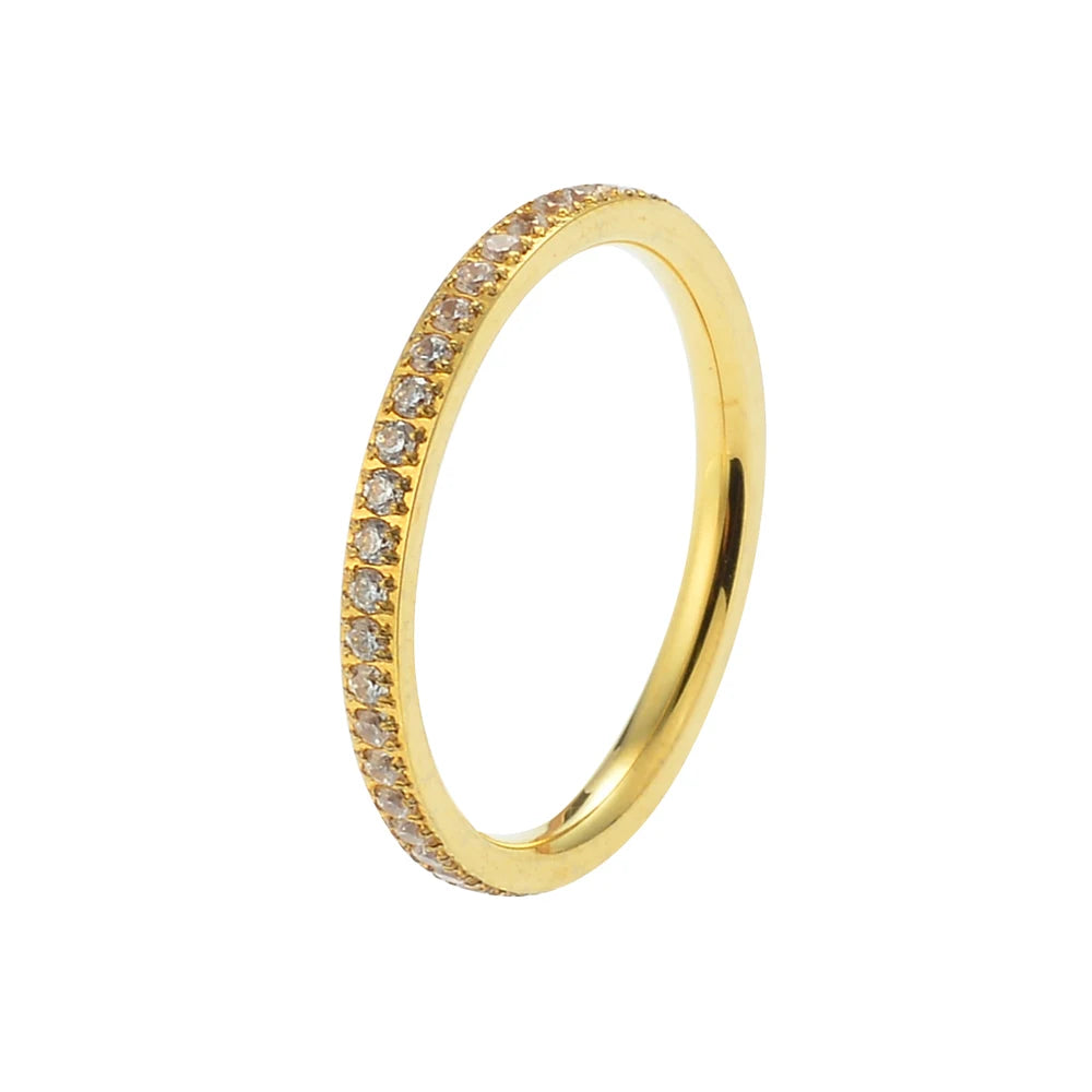 Luxury 18K Gold Plated Eternity Band Ring Fashionable CZ Zircon Gemstone Engagement Wedding Rings for Women