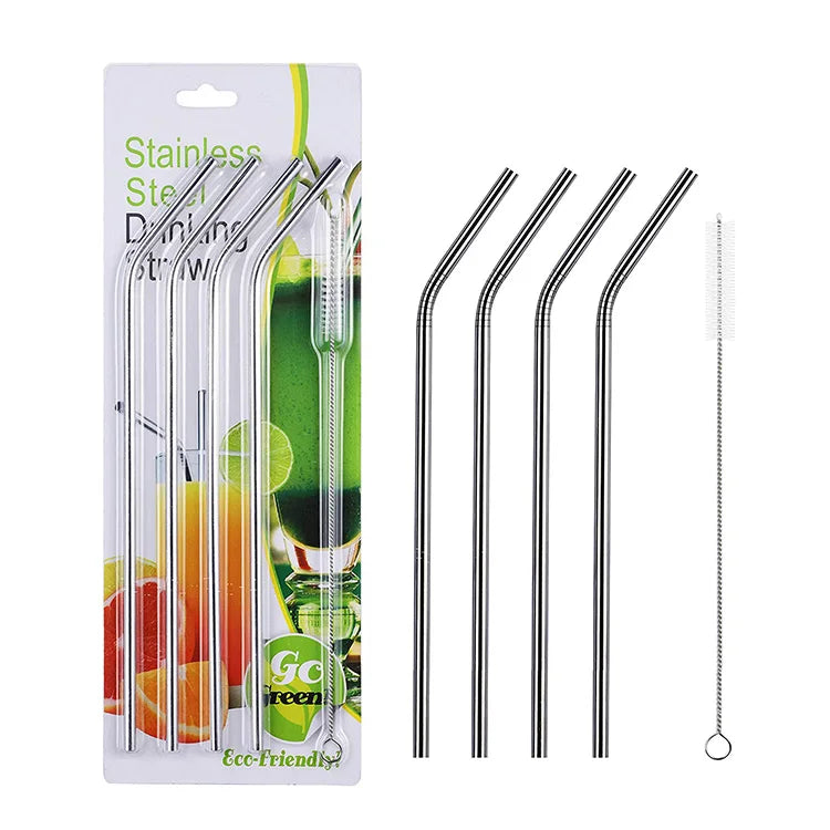 Food Grade Metal Straws Reusable 18/8 Stainless Steel Straws Drinking with Cleaning Brush