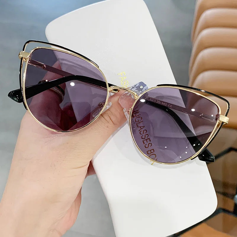 Cat Eye Frame Sunglasses 2023 Summer Retro Decorative Shades Photochromic Lenses Sun Glasses