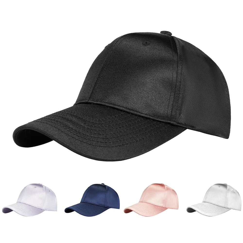 Women's Sporty Fashion Satin Baseball Cap Hand Embroidered 5-Panel Hat Curved Brim High Waterproof Structured 6-Panel Gorra