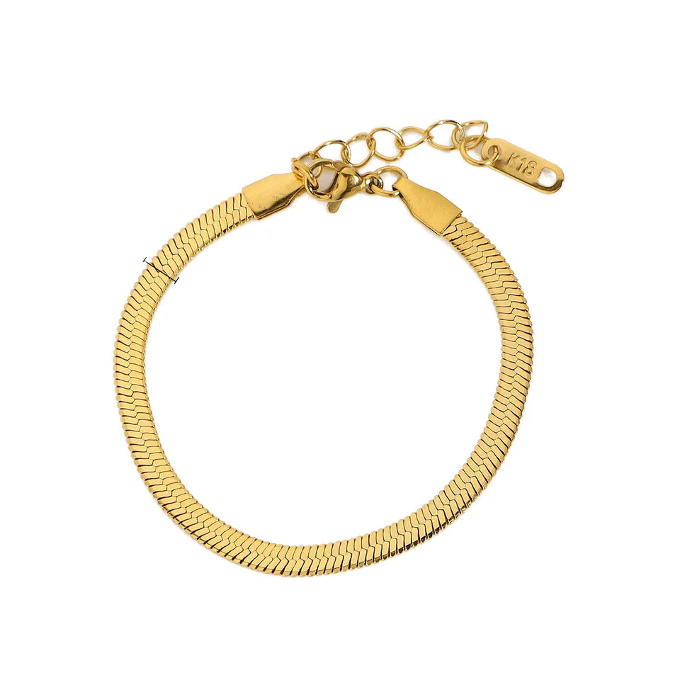 Stylish 18K Gold Stainless Steel Snake Flat Chain Bracelets Fashion Jewelry with Adjustable Link Bracelets