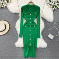 Wholesale 2026 Autumn New French Gentle Style Temperament V-neck Single Breasted Split Buttocks Knitted Women's Dress