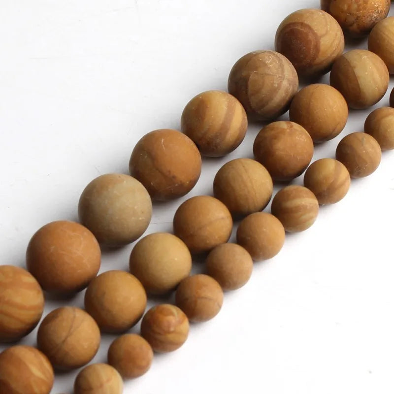 Wholesale Natural Semi Gemstone 6/8/10MM Dull Polish Matte Yellow Wood Stripe Stone Jaspers Beads for Necklace Bracelet Earring